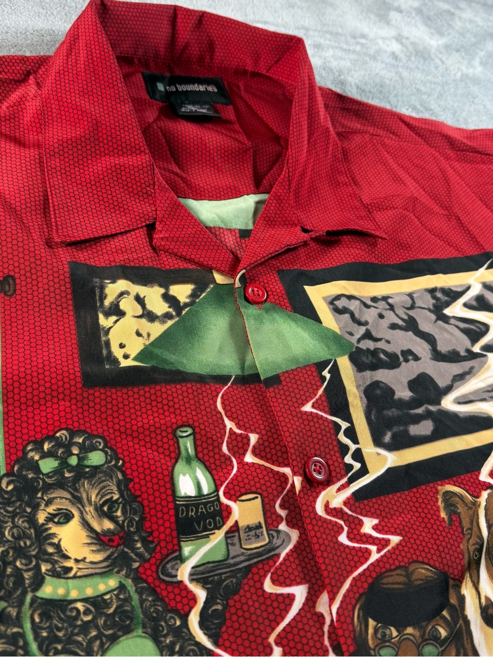 Vintage 90s Red Dogs Playing Poker No Boundaries Button Up Shirt Size XL